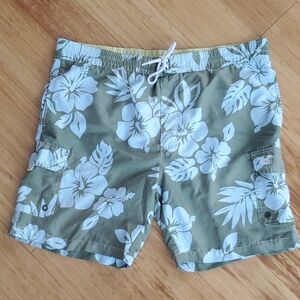 Caribbean Joe Green Floral Men's Board Shorts